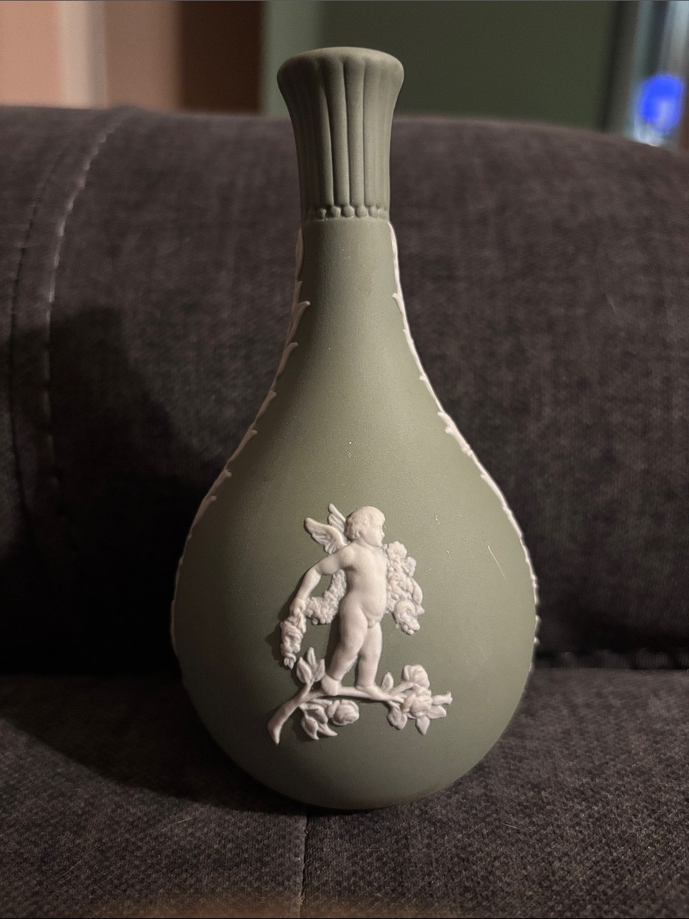 Vintage Wedgwood Jasperware Bud Vase Sage Green